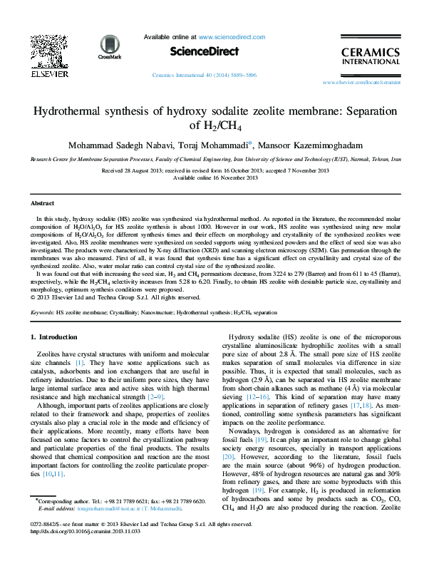 (PDF) Hydrothermal synthesis of hydroxy sodalite zeolite membrane ...