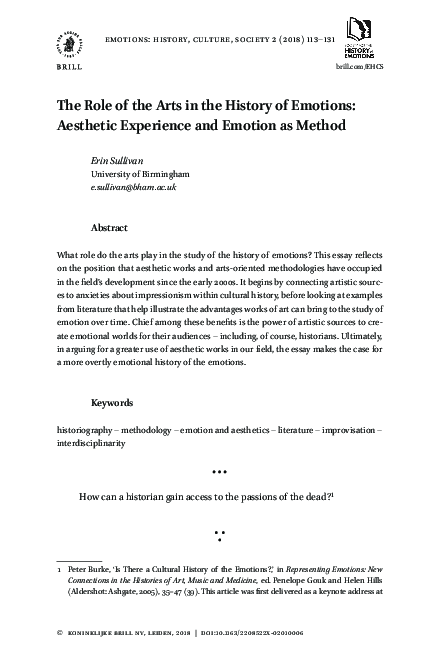 (PDF) The Role of the Arts in the History of Emotions: Aesthetic ...