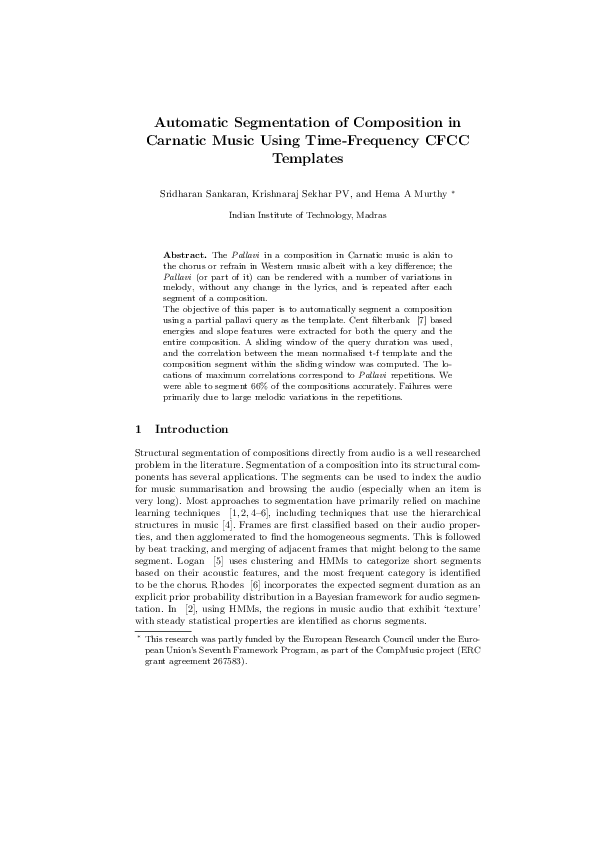 (PDF) Automatic Segmentation of Composition in Carnatic Music Using ...