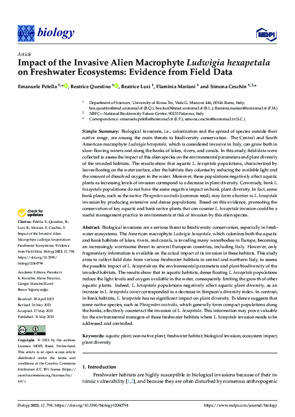 (PDF) Impact of the Invasive Alien Macrophyte Ludwigia hexapetala on ...