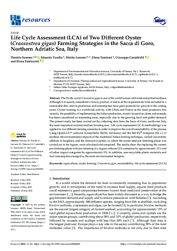 (PDF) Life Cycle Assessment (LCA) of Two Different Oyster (Crassostrea ...