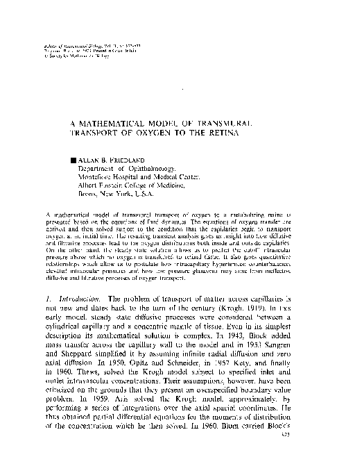 (PDF) A mathematical model of transmural transport of oxygen to the retina