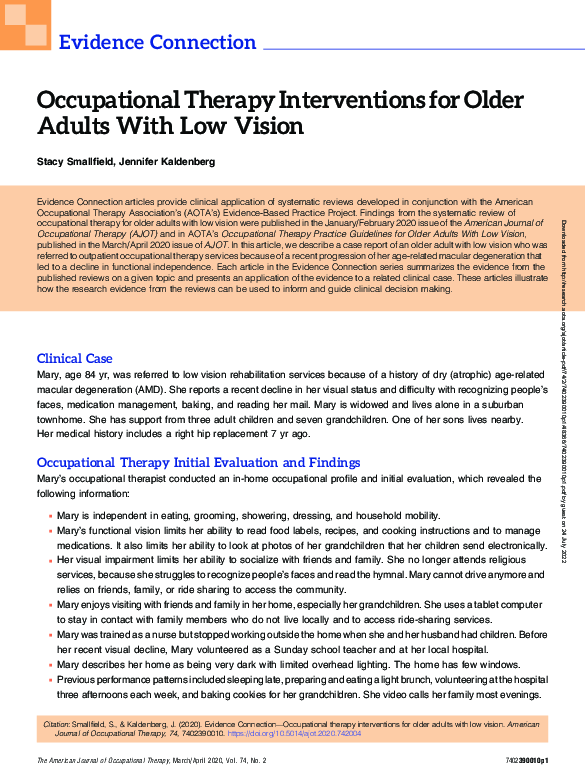 (PDF) Occupational Therapy Interventions for Older Adults With Low Vision