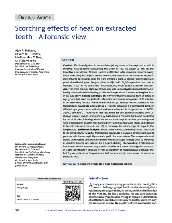 (PDF) Scorching effects of heat on extracted teeth - A forensic view