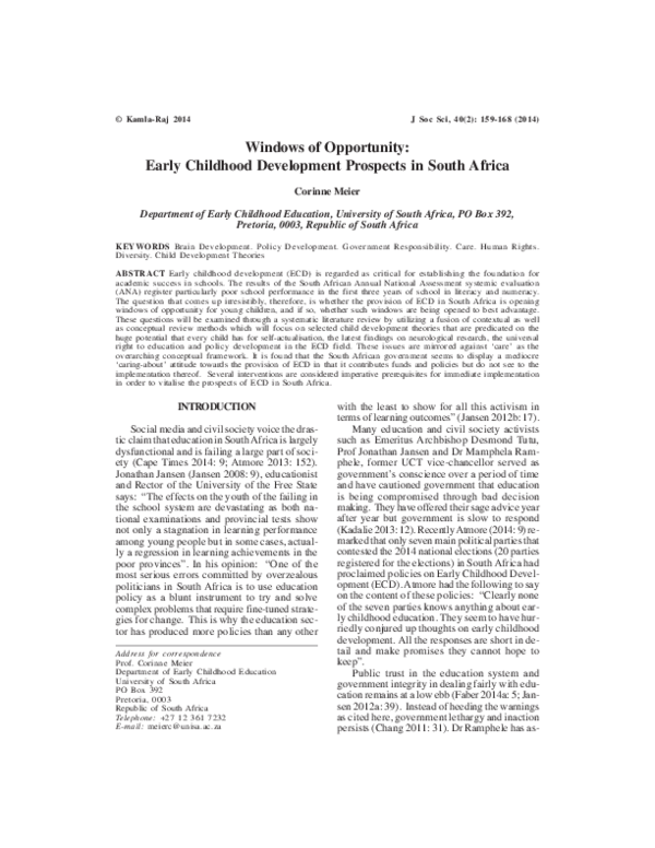 (PDF) Windows of Opportunity: Early Childhood Development Prospects in ...