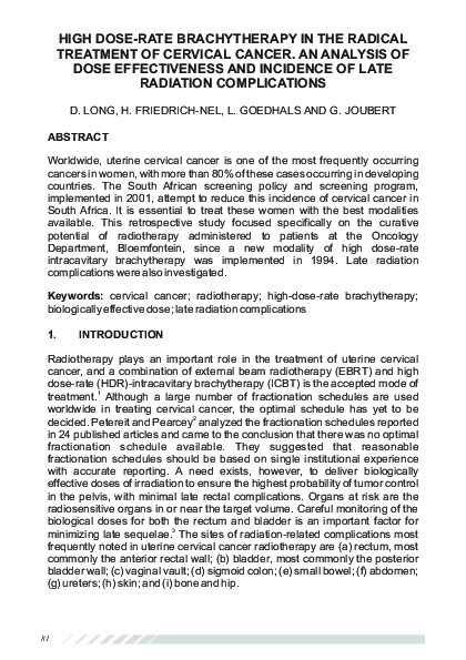 (PDF) High dose-rate brachytherapy in the radical treatment of cervical ...