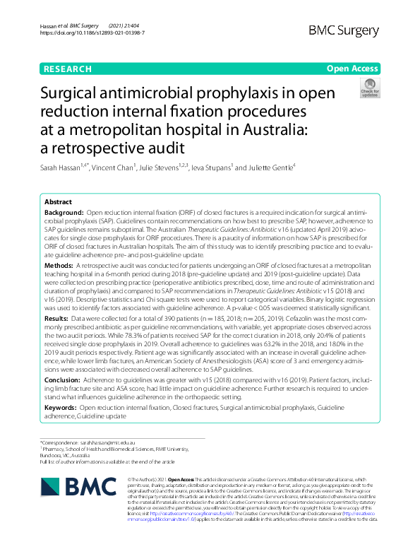 (PDF) Surgical antimicrobial prophylaxis in open reduction internal ...