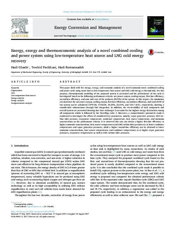 (PDF) Energy, exergy and thermoeconomic analysis of a novel combined ...