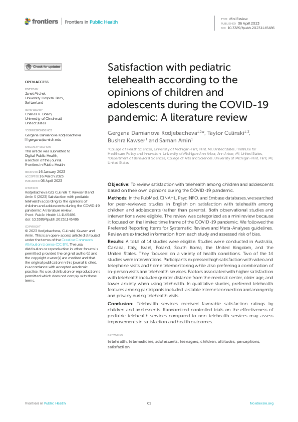 (PDF) Satisfaction with pediatric telehealth according to the opinions ...