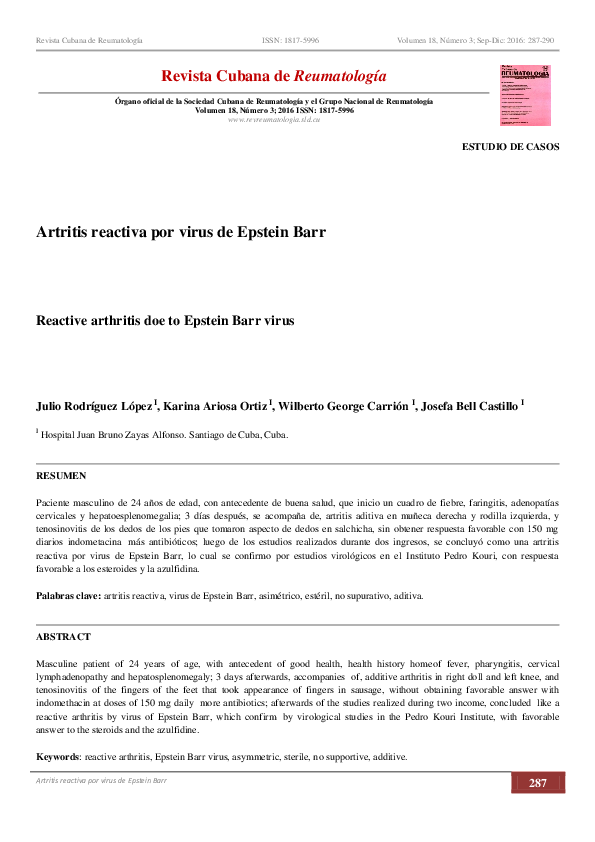 (PDF) Artritis reactiva por virus de Epstein Barr