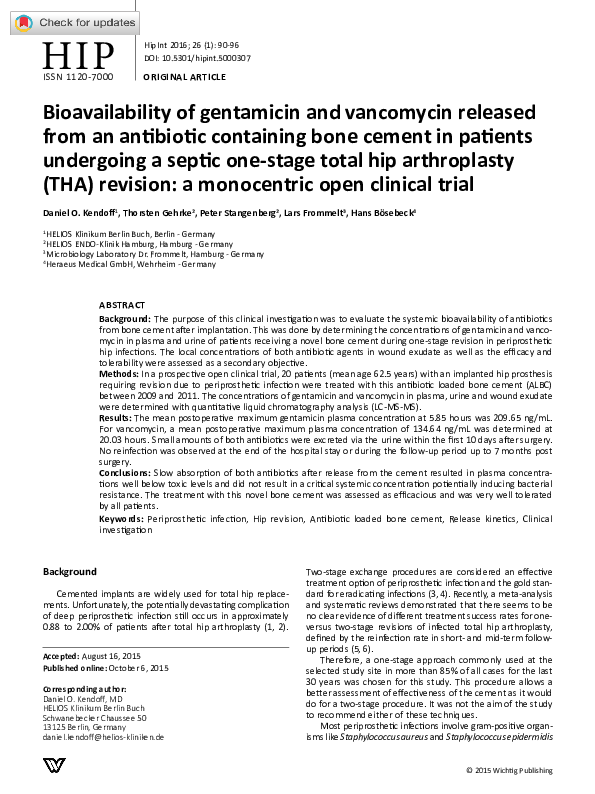 (PDF) Bioavailability of Gentamicin and Vancomycin Released from an ...