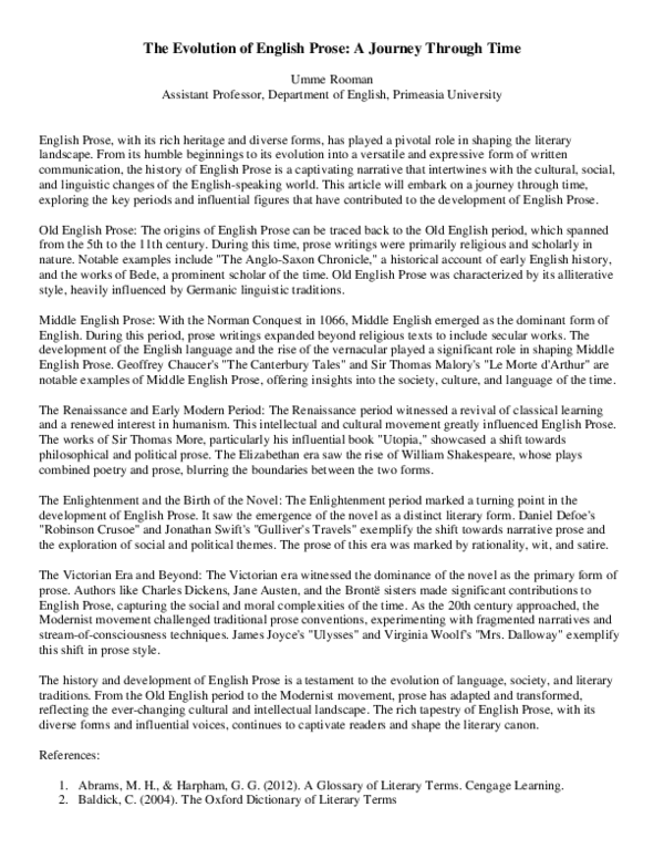 (PDF) The Evolution of English Prose A Journey Through Time