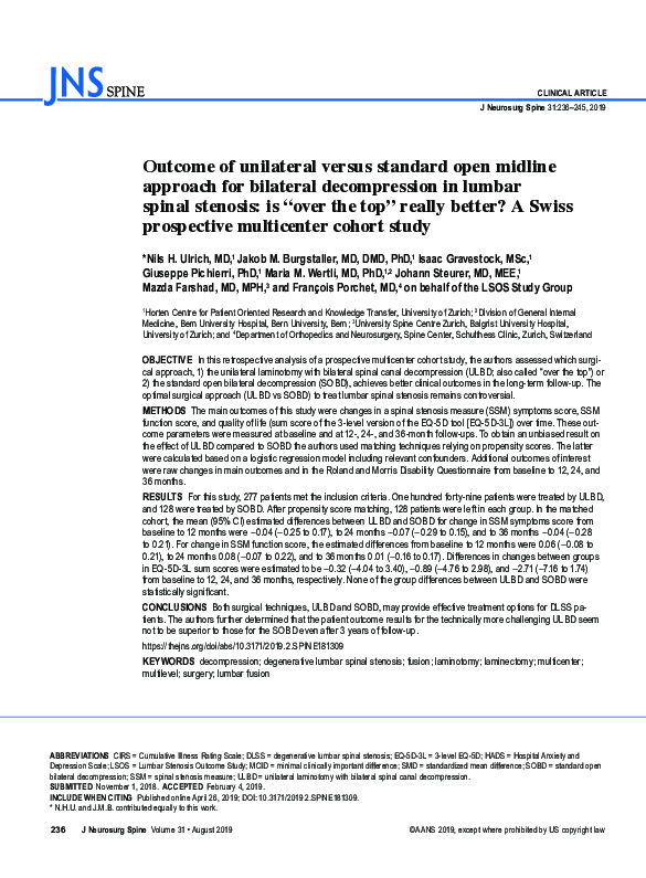 (PDF) Outcome of unilateral versus standard open midline approach for ...