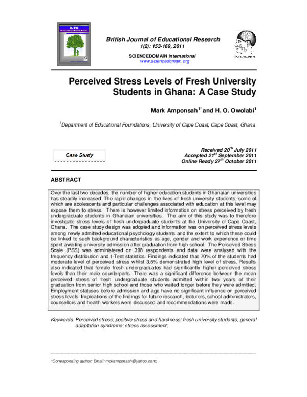 (PDF) Perceived Stress Levels of Fresh University Students in Ghana: A ...