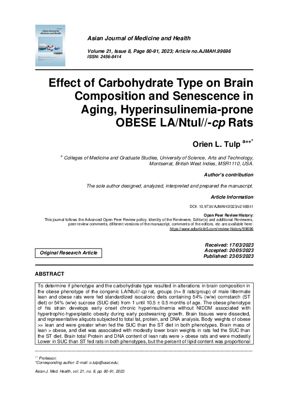 (PDF) Effect of Carbohydrate Type on Brain Composition and Senescence ...