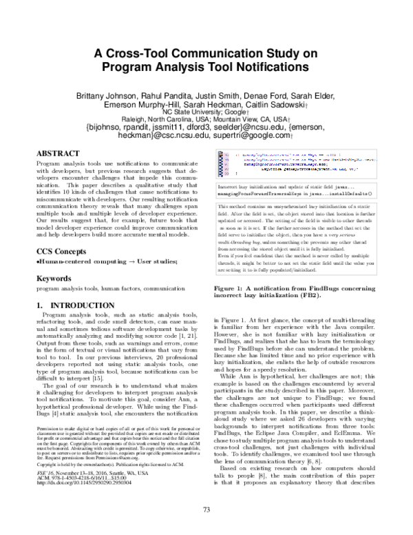 (PDF) A cross-tool communication study on program analysis tool ...