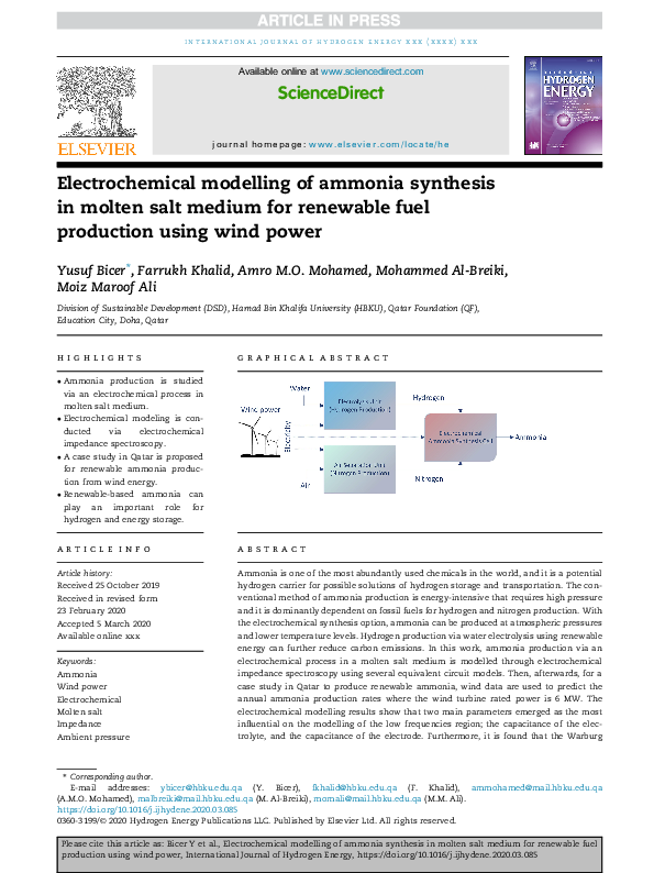 (PDF) Electrochemical modelling of ammonia synthesis in molten salt ...