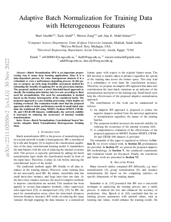 (PDF) Adaptive Batch Normalization for Training Data with Heterogeneous ...