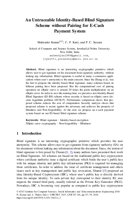 (PDF) An Untraceable Identity-Based Blind Signature Scheme without ...