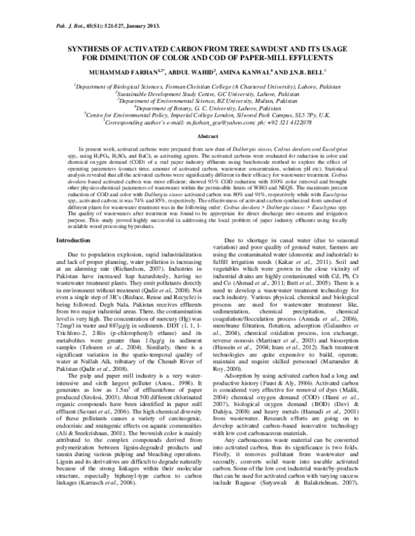 (PDF) Synthesis Of Activated Carbon From Tree Sawdust And Its Usage For ...