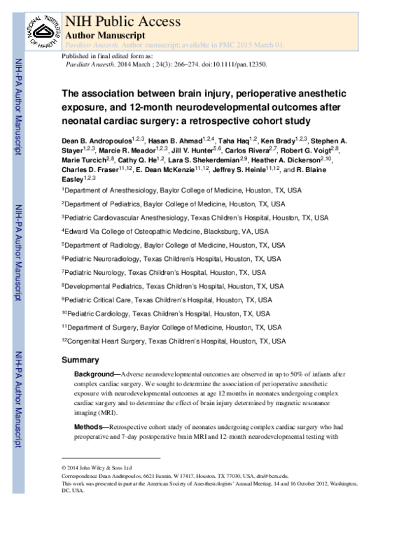 (PDF) The association between brain injury, perioperative anesthetic ...