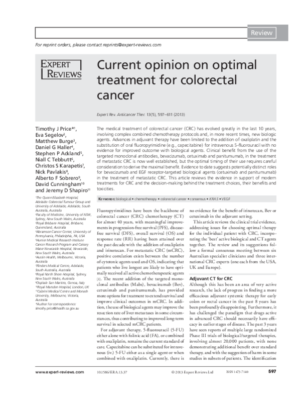 (PDF) Current opinion on optimal treatment for colorectal cancer