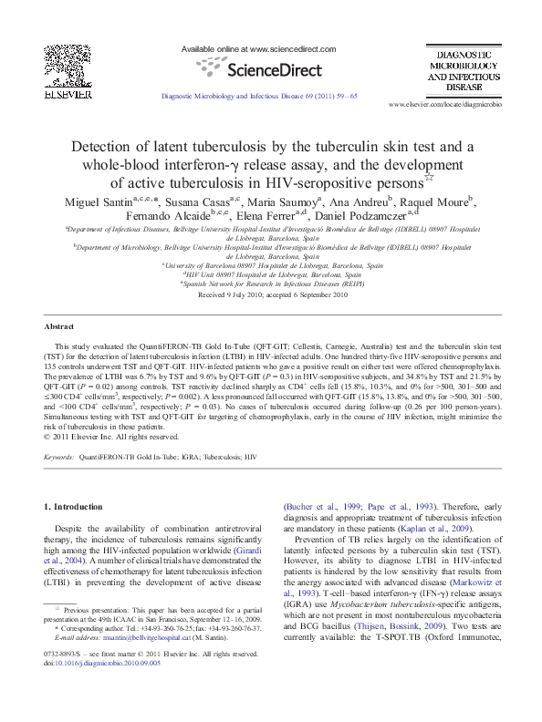 (PDF) Detection of latent tuberculosis by the tuberculin skin test and ...