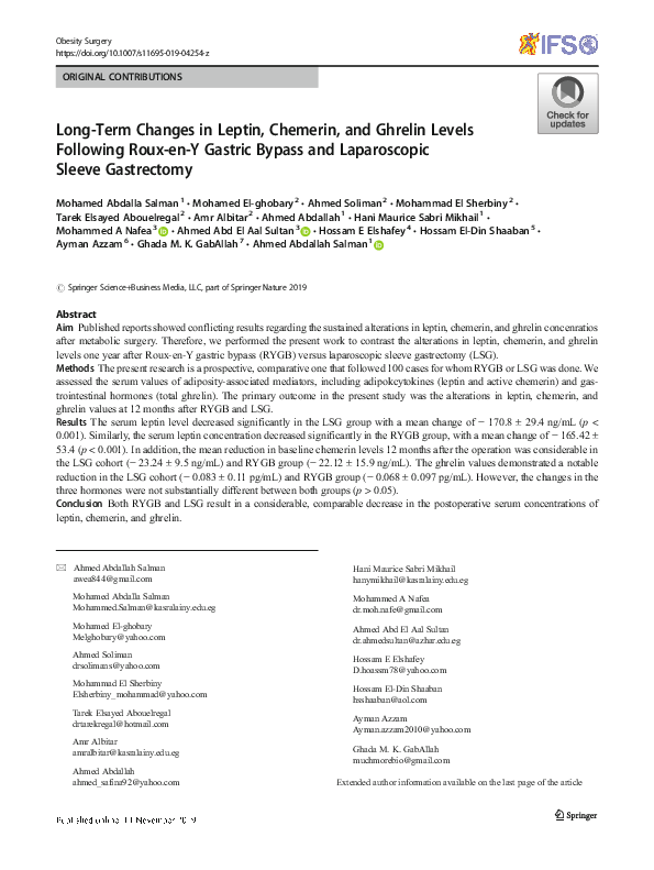 (PDF) Long-term Changes in Leptin, Chemerin and Ghrelin Levels ...