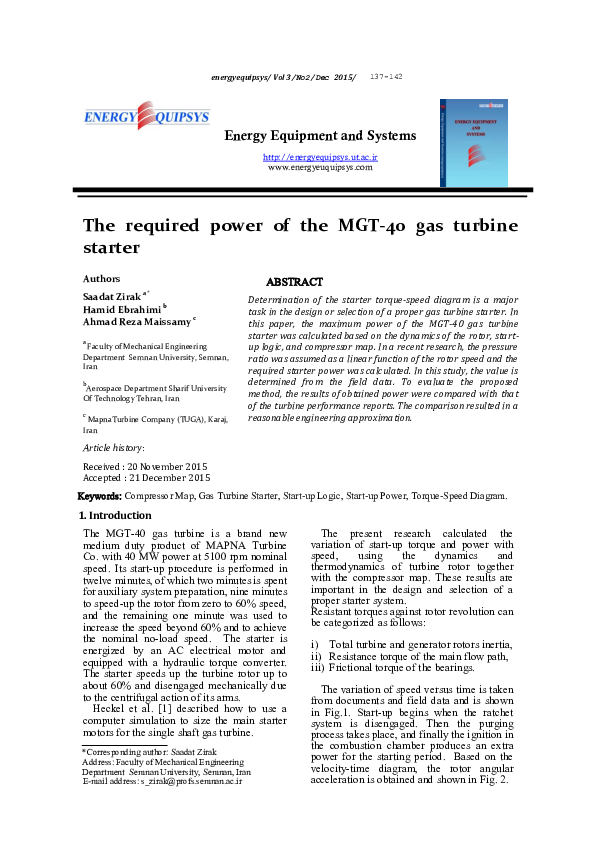 (PDF) The required power of the MGT-40 gas turbine starter