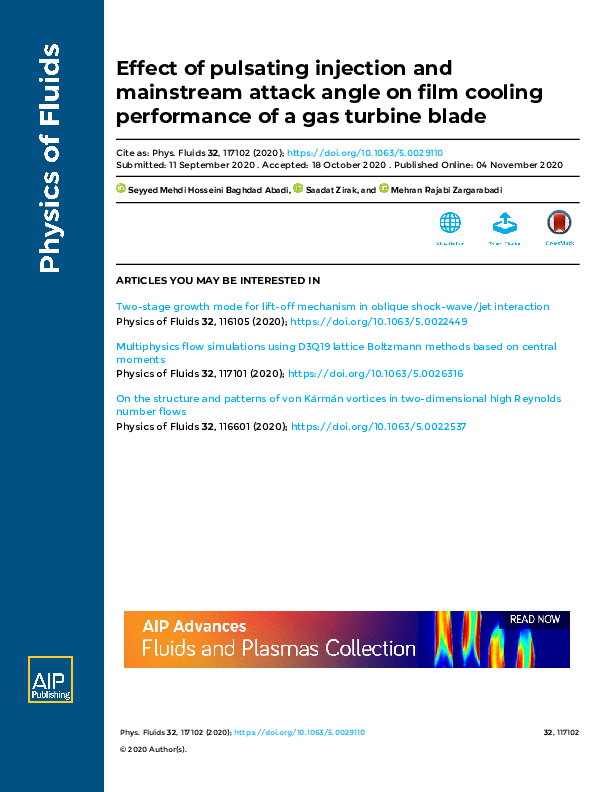 (PDF) Effect of pulsating injection and mainstream attack angle on film ...