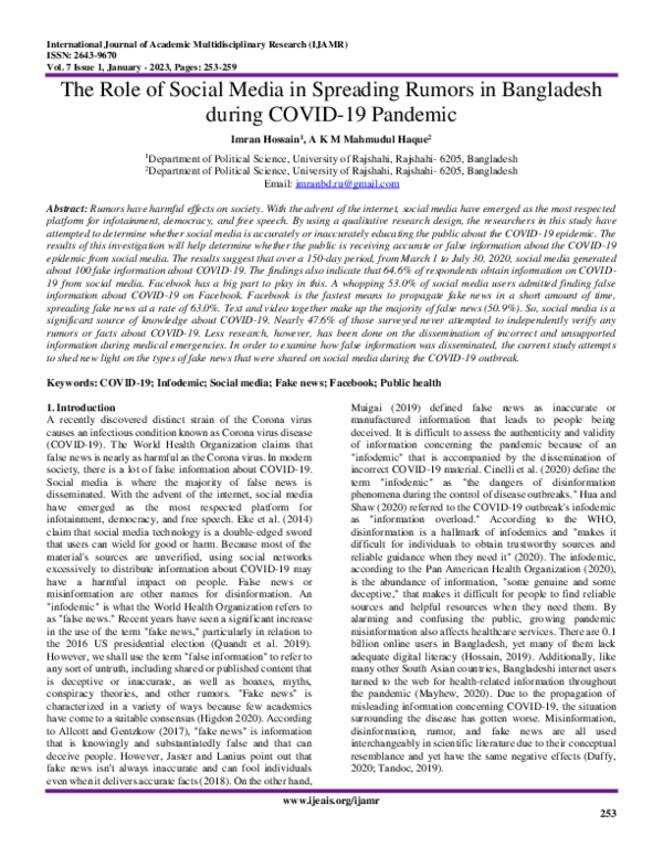 (PDF) The Role of Social Media in Spreading Rumors in Bangladesh during ...
