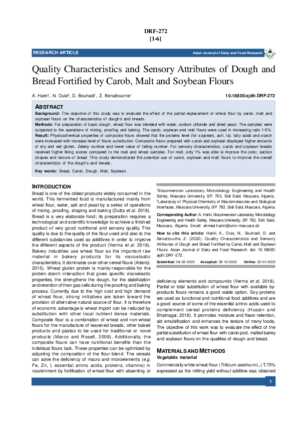 (PDF) Quality Characteristics and Sensory Attributes of Dough and Bread ...