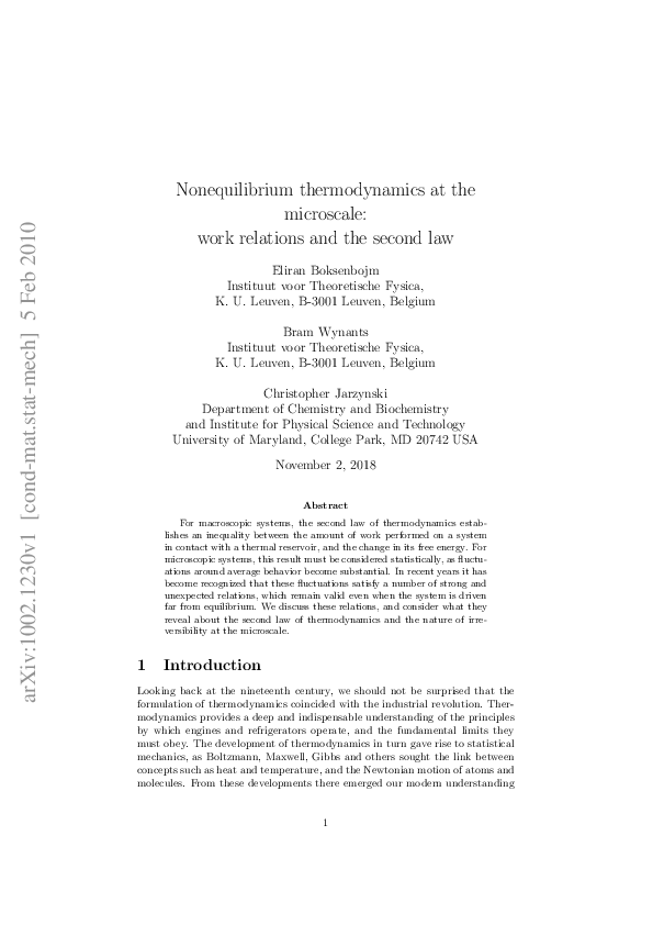 (PDF) Nonequilibrium thermodynamics at the microscale: Work relations ...