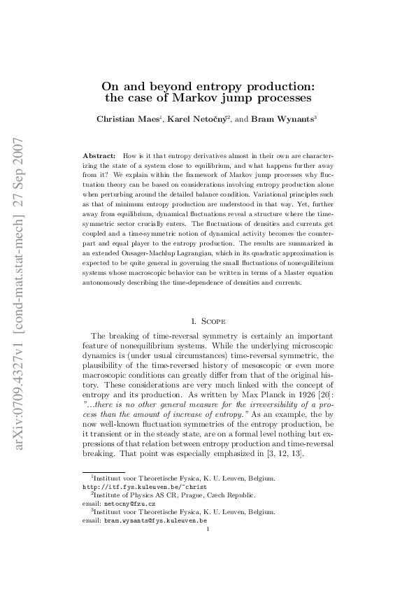 (PDF) On and beyond entropy production: the case of Markov jump processes