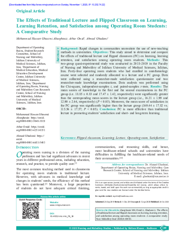 (PDF) The effects of traditional lecture and flipped classroom on ...