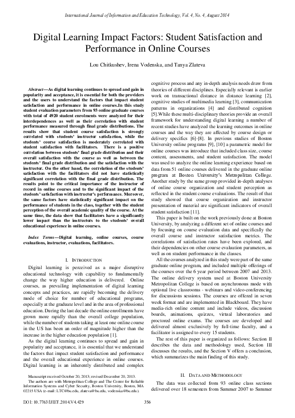 (PDF) Digital Learning Impact Factors Student Satisfaction and