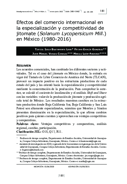 (PDF) Efectos del comercio internacional en la especialización y ...