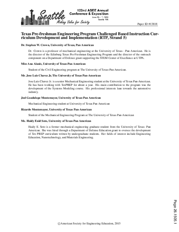 (PDF) Texas Pre-freshman Engineering Program Challenge-based ...