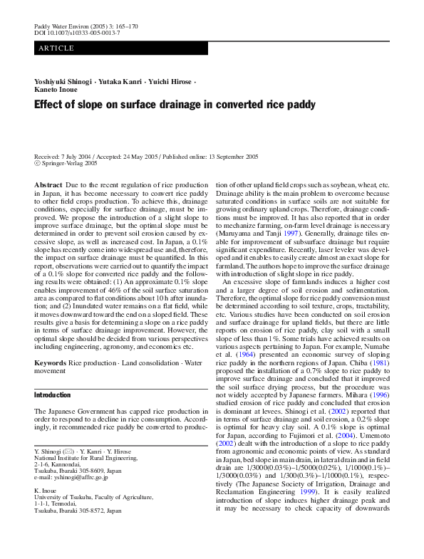 (PDF) Effect of Slope on Surface Drainage in Converted Rice Paddy