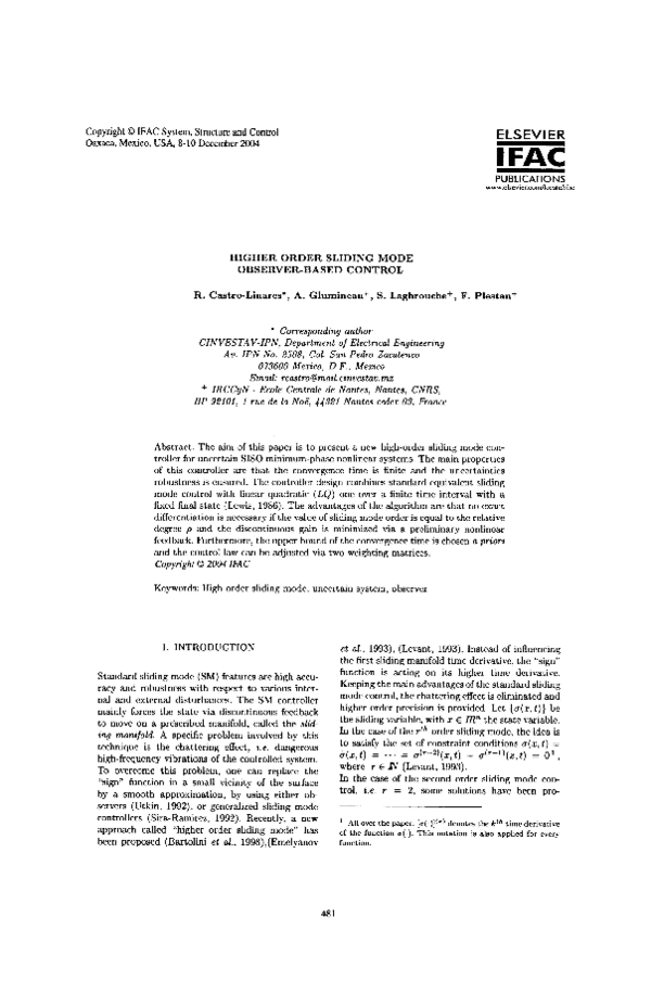 (PDF) Higher Order Sliding Mode Observer-Based Control