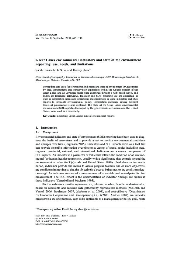 (PDF) Great Lakes environmental indicators and state of the environment ...