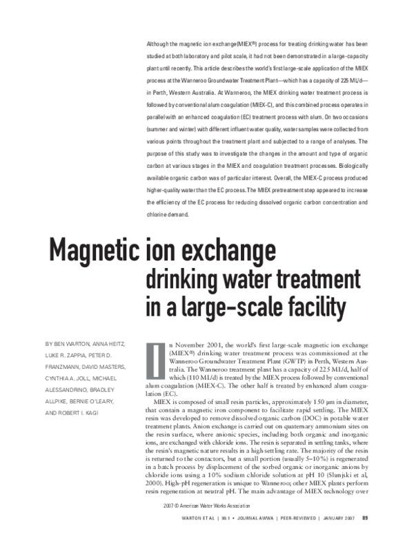 (PDF) ion exchange drinking water treatment in a largescale facility Anna Heitz