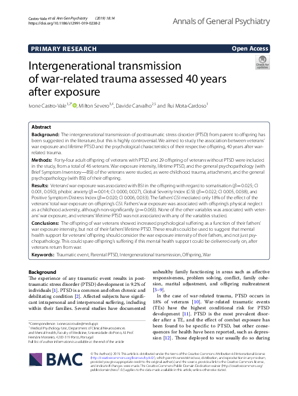(PDF) Intergenerational transmission of war-related trauma assessed 40 ...