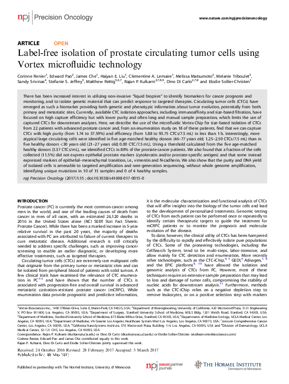 (PDF) Label-free isolation of prostate circulating tumor cells using ...