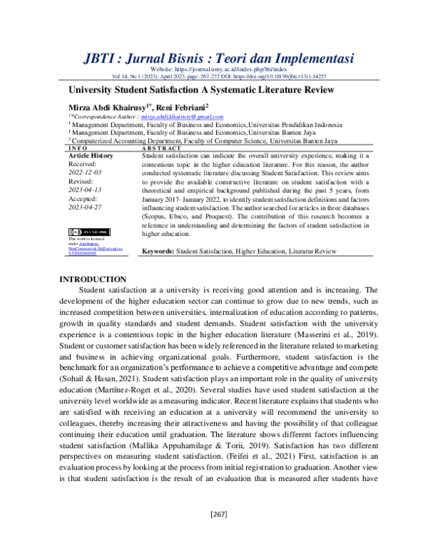 (PDF) University Student Satisfaction A Systematic Literature Review
