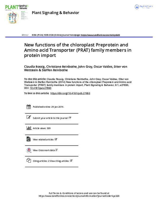 (PDF) New functions of the chloroplast Preprotein and Amino acid ...