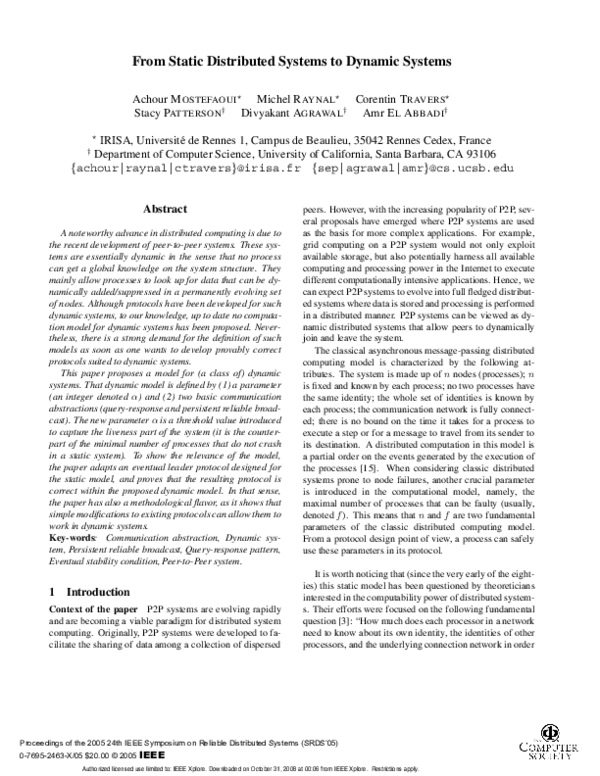 (PDF) From Static Distributed Systems to Dynamic Systems