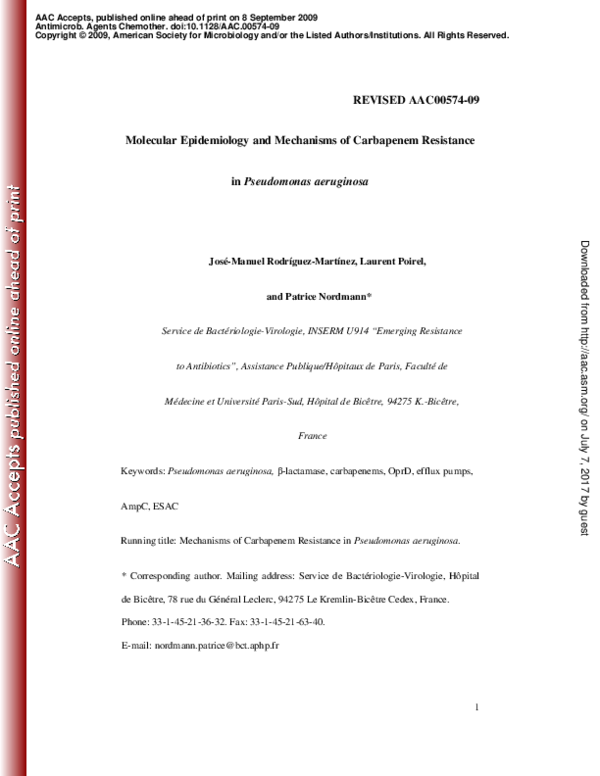 (PDF) Molecular Epidemiology and Mechanisms of Carbapenem Resistance in ...