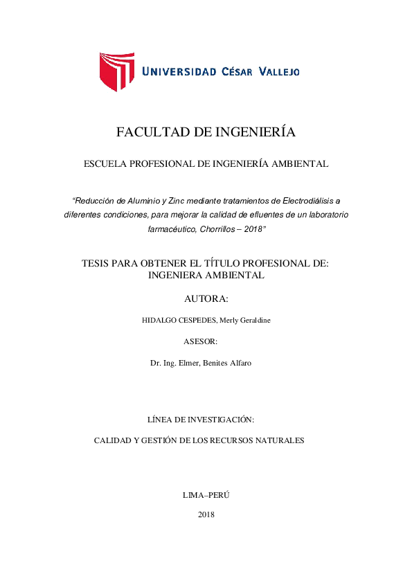 (PDF) “Reducción de Aluminio y Zinc mediante tratamientos de Electrodiálisis a diferentes