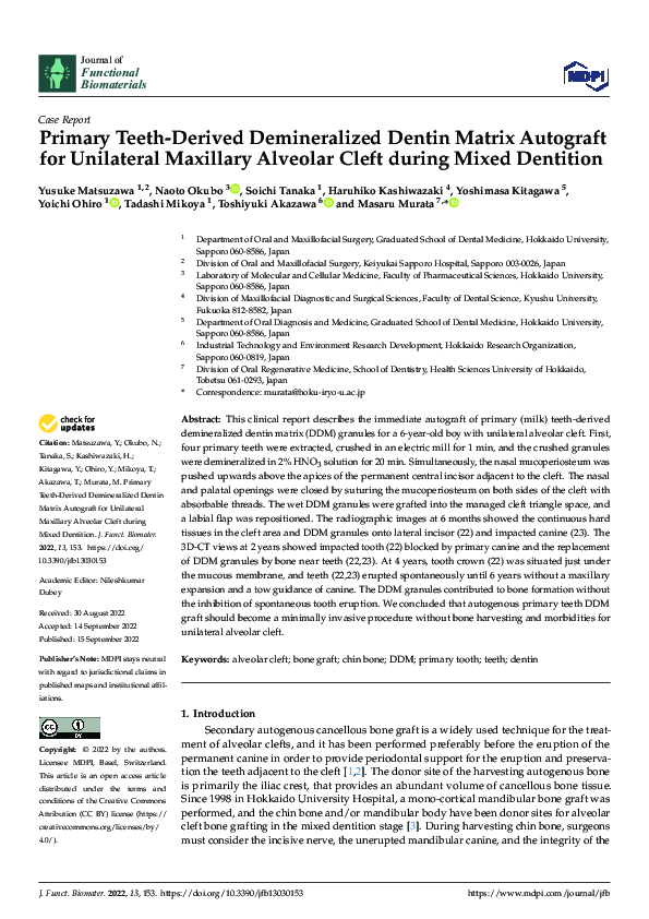 (PDF) Primary Teeth-Derived Demineralized Dentin Matrix Autograft for ...